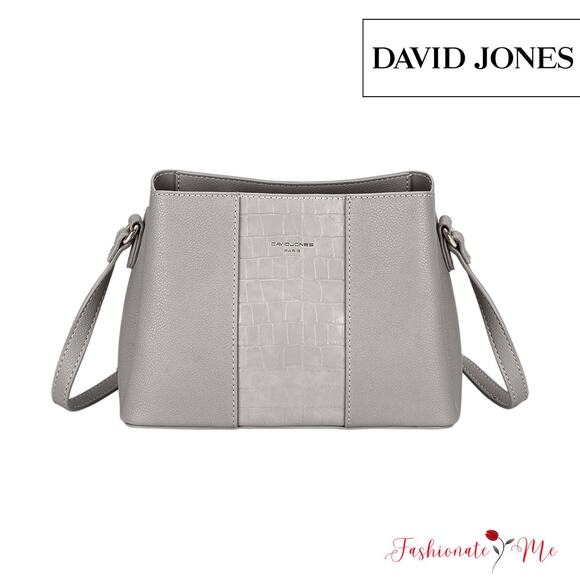 David Jones PU Leather Adjustable Shoulder Strap Crossbody Bag | Grey - Picture 1 of 7